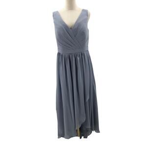 BRIDESMAID SZ 16 2X Plus blue V-Neck Lace Up Corset Hi Low Maxi Dress NEW B127